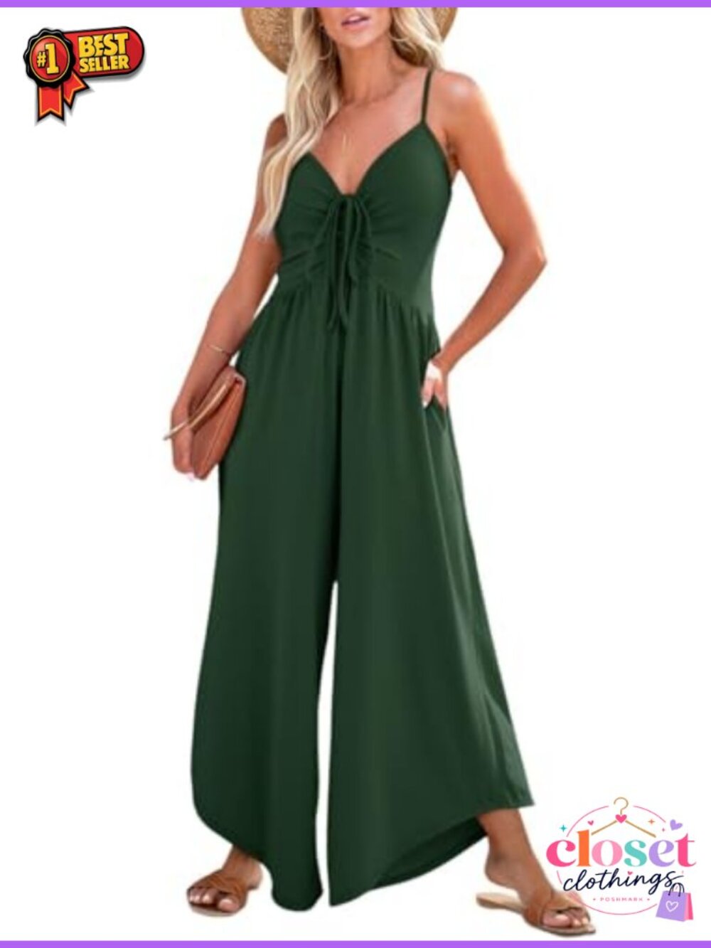 Women's Spaghetti Strap Wide Leg Jumpsuit Romper Smocked V-Neck Sleeveless